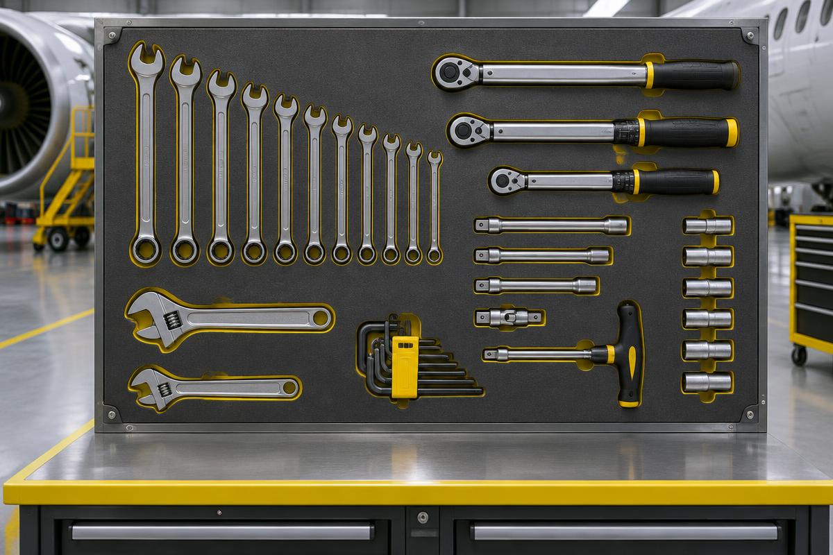 Illustration d'un tableau d'outillage à empreintes (shadow board)
